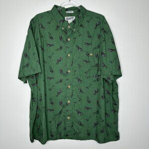 Duluth Trading‎ Short Sleeve Shirt 2XL Green Untucked Lawn Mower Print